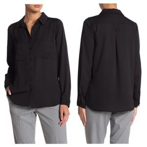 Pleione | Covered Button Blouse Solid Black
